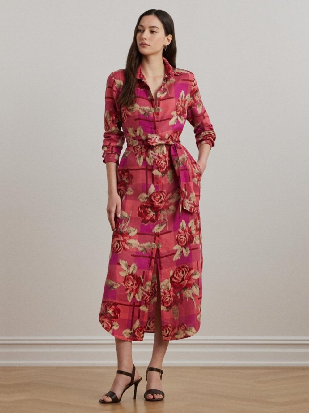 Lauren Ralph Lauren Floral Checked Linen Shirtdress - Picture 8 of 8